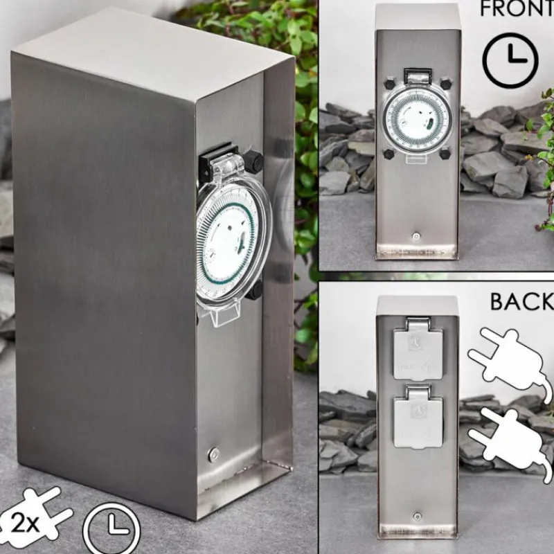 hofstein Abilene Prises électriques d'extérieur Acier inoxydable, Gris