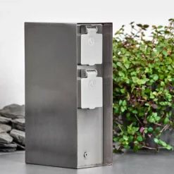 hofstein Abilene Prises électriques d'extérieur Acier inoxydable, Gris