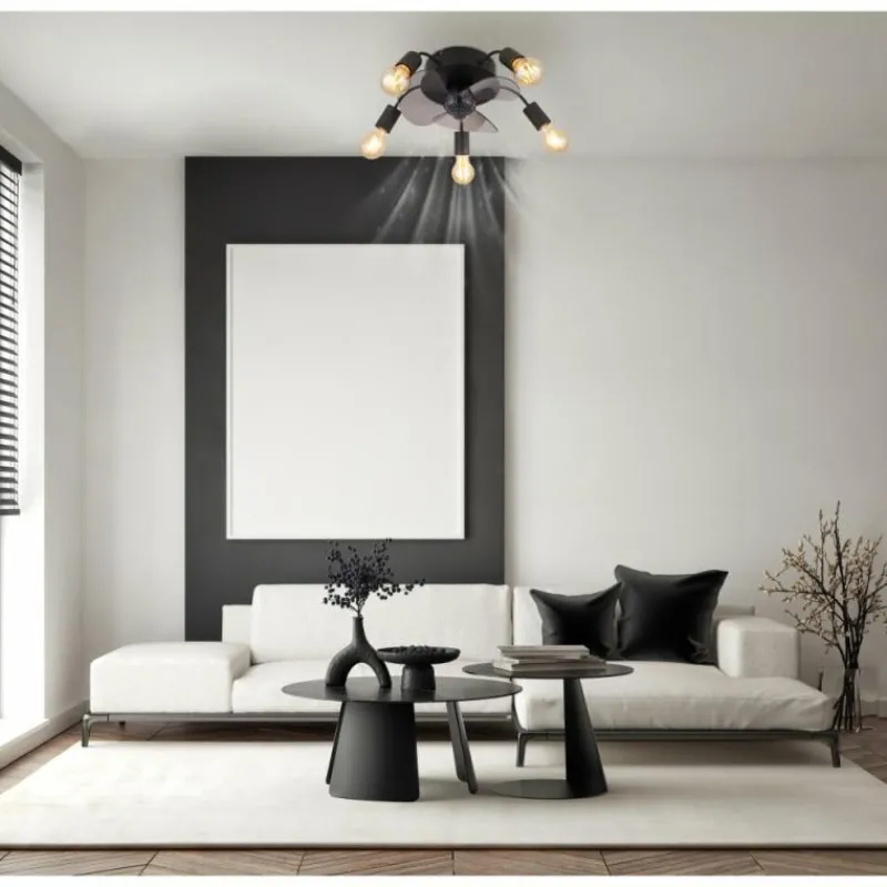 Luminaires Globo Lighting Alisha Ventilateur de plafond lumineux Noir, 5 lumières, Télécommandes