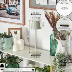 hofstein Allen Lampe de table d'extérieur, Lampe à poser LED Gris, Vert, 1 lumière