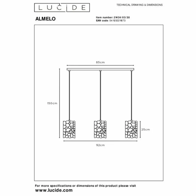 Lampes Dorées-Luminaires Lucide ALMELO Suspension Noir, 3 lumières