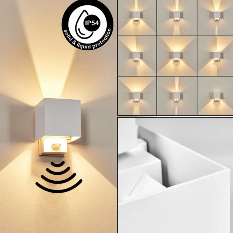 hofstein Almodofa Lampe murale d´extérieur, Luminaire Up & Down Blanc, 1 lumière, Détecteur de mouvement