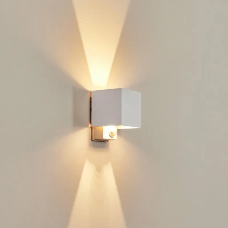 hofstein Almodofa Lampe murale d´extérieur, Luminaire Up & Down Blanc, 1 lumière, Détecteur de mouvement