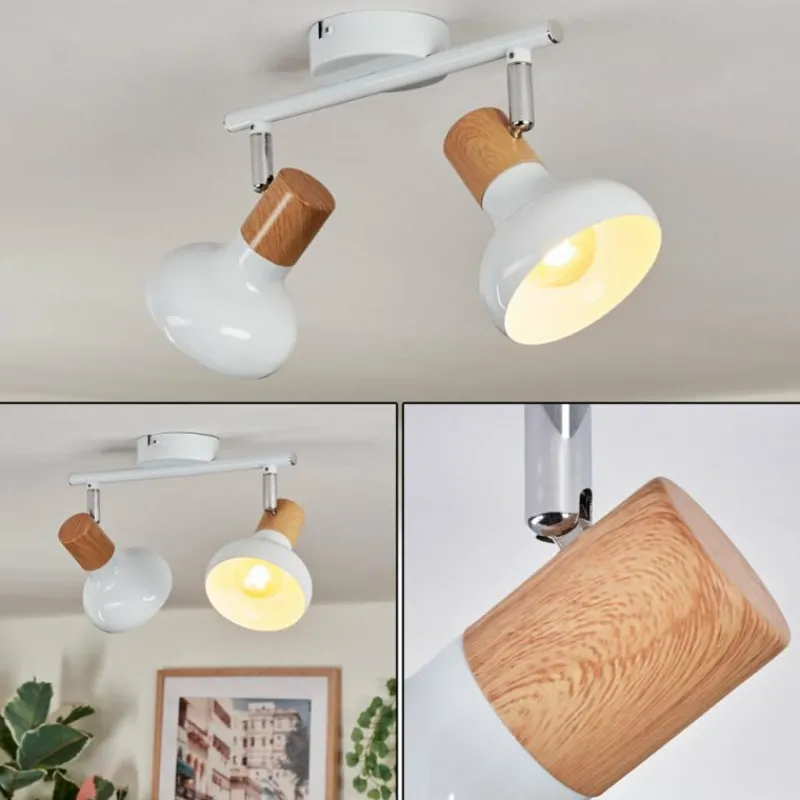 Lampes En Bois-hofstein Alyra Plafonnier, Spot de plafond Blanc, 2 lumières