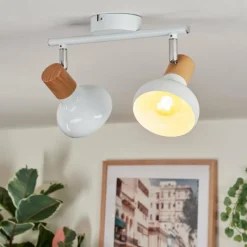 Lampes En Bois-hofstein Alyra Plafonnier, Spot de plafond Blanc, 2 lumières