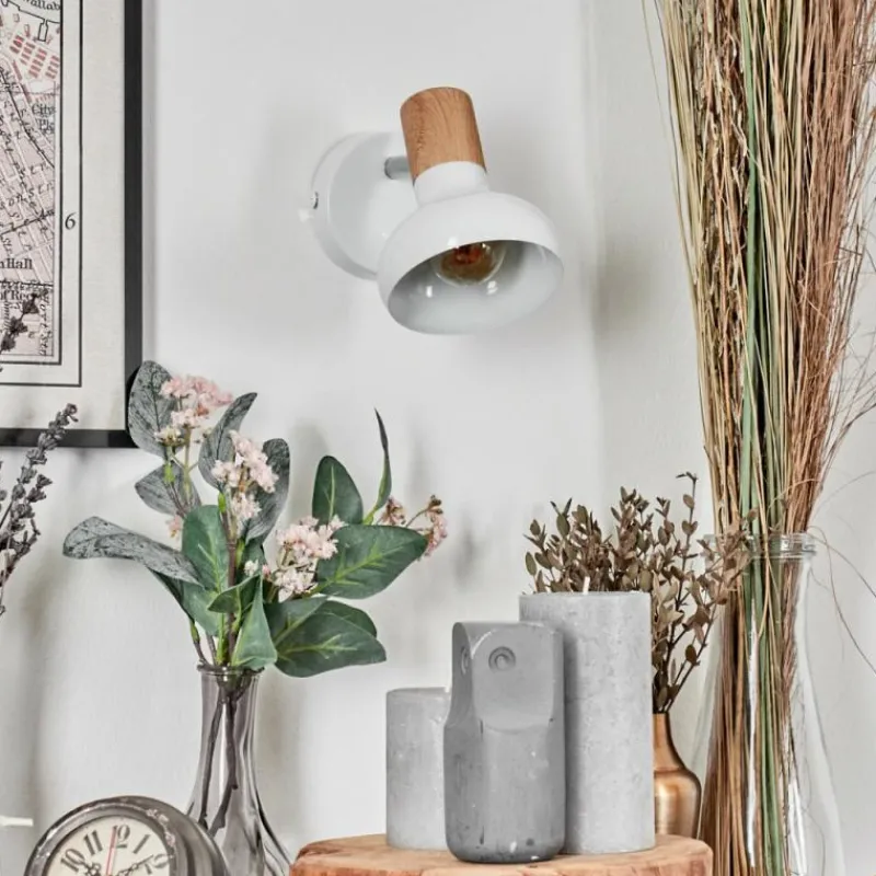 Lampes En Bois-hofstein Alyra Spot de plafond, Applique murale, Spot mural Blanc, 1 lumière