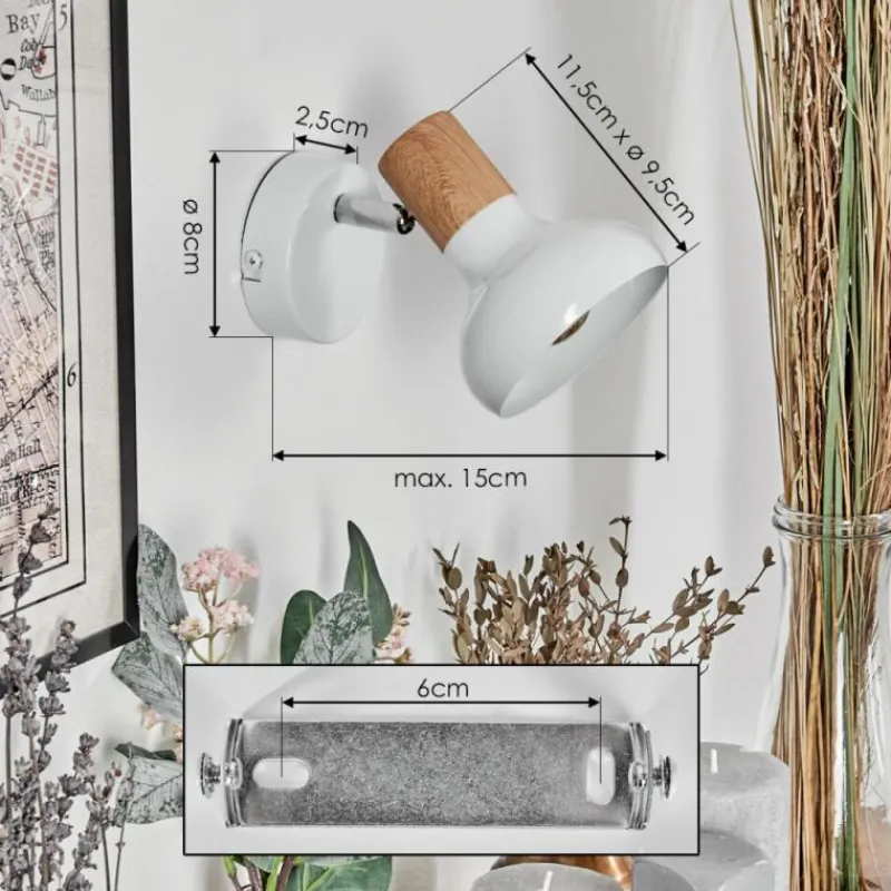 Lampes En Bois-hofstein Alyra Spot de plafond, Applique murale, Spot mural Blanc, 1 lumière
