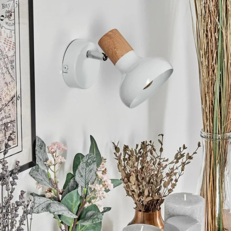 Lampes En Bois-hofstein Alyra Spot de plafond, Applique murale, Spot mural Blanc, 1 lumière