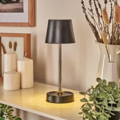 Luminaires Scandinaves-hofstein Amien Lampe de table d'extérieur, Lampe à poser LED Noir, Argenté, 1 lumière