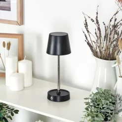 Luminaires Scandinaves-hofstein Amien Lampe de table d'extérieur, Lampe à poser LED Noir, Argenté, 1 lumière