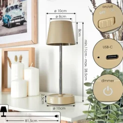 Luminaires Scandinaves-hofstein Amien Lampe de table d'extérieur, Lampe à poser LED Sable, Argenté, 1 lumière