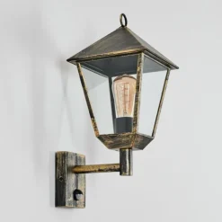 Lampes Dorées-hofstein Anfei Lampe murale d´extérieur Or, Noir, 1 lumière, Détecteur de mouvement