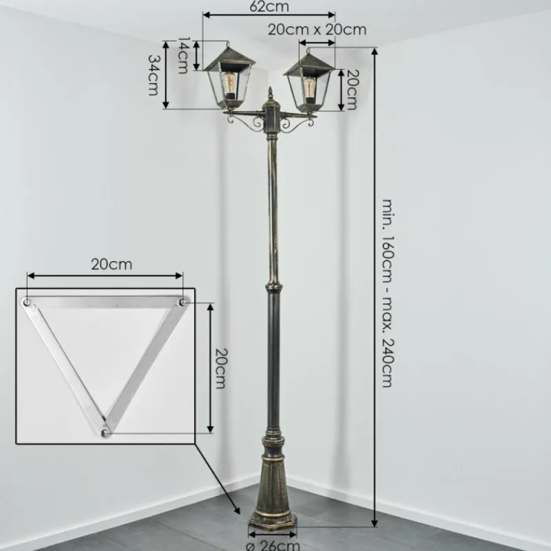 Luminaires Rustiques-hofstein Anfei Luminaire extérieur, Réverbère, Eclairage de chemin Or, Noir, 2 lumières