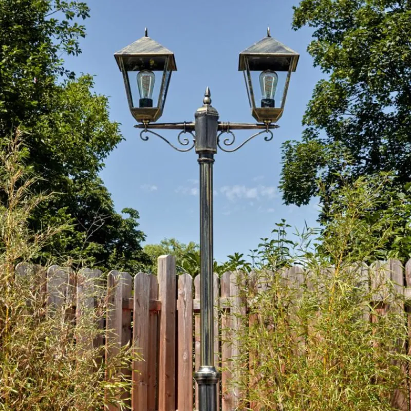 Luminaires Rustiques-hofstein Anfei Luminaire extérieur, Réverbère, Eclairage de chemin Or, Noir, 2 lumières