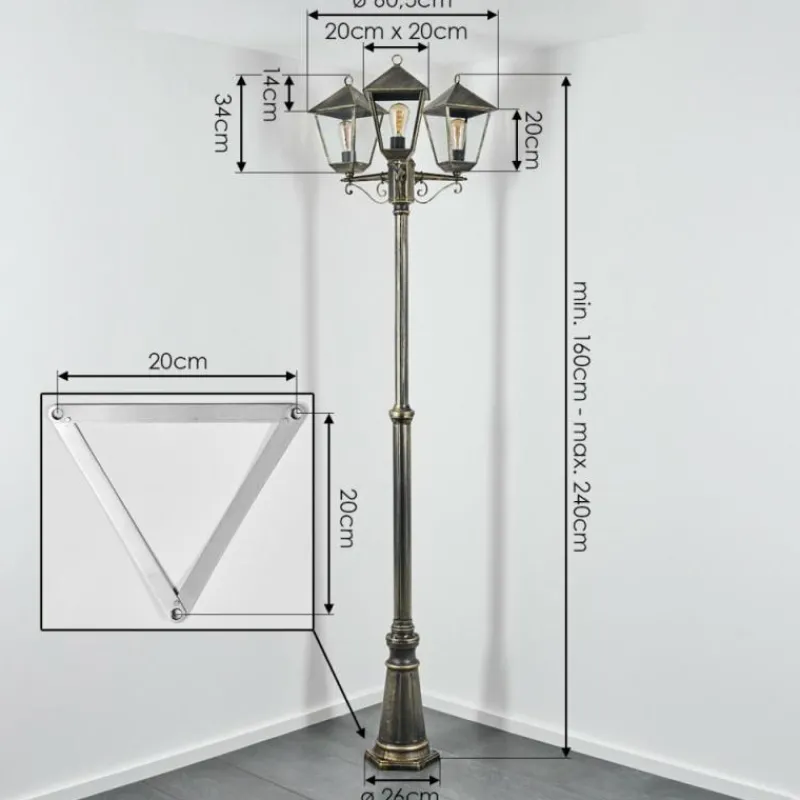 Luminaires Rustiques-hofstein Anfei Luminaire extérieur, Réverbère, Eclairage de chemin Or, Noir, 3 lumières