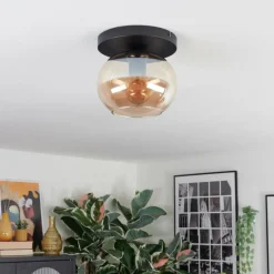 hofstein Apedo Plafonnier, Boule lumineuse Ambre, 1 lumière