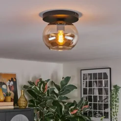 hofstein Apedo Plafonnier, Boule lumineuse Ambre, 1 lumière
