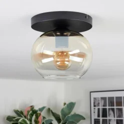 hofstein Apedo Plafonnier, Boule lumineuse Ambre, Clair, 1 lumière