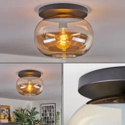 hofstein Apedo Plafonnier, Boule lumineuse Ambre, 1 lumière