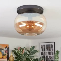 hofstein Apedo Plafonnier, Boule lumineuse Ambre, 1 lumière