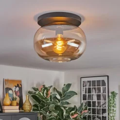 hofstein Apedo Plafonnier, Boule lumineuse Ambre, 1 lumière