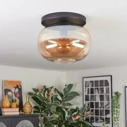 hofstein Apedo Plafonnier, Boule lumineuse Ambre, 1 lumière