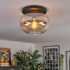 hofstein Apedo Plafonnier, Boule lumineuse Ambre, Clair, 1 lumière