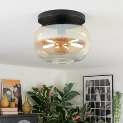 hofstein Apedo Plafonnier, Boule lumineuse Ambre, Clair, 1 lumière