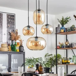 hofstein Apedo Suspension, Boule lumineuse, Suspension Ambre, 4 lumières