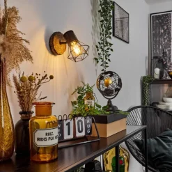 Lampes Vintages & Rétros-hofstein Applique murale Bardhaman Bois clair, Couleur bois, Noir, 1 lumière