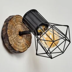 Lampes Vintages & Rétros-hofstein Applique murale Bardhaman Bois clair, Couleur bois, Noir, 1 lumière