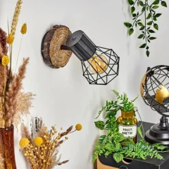 Lampes Vintages & Rétros-hofstein Applique murale Bardhaman Bois clair, Couleur bois, Noir, 1 lumière