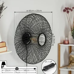 Style Boho-Chic-hofstein Applique murale Brooker Noir, 1 lumière