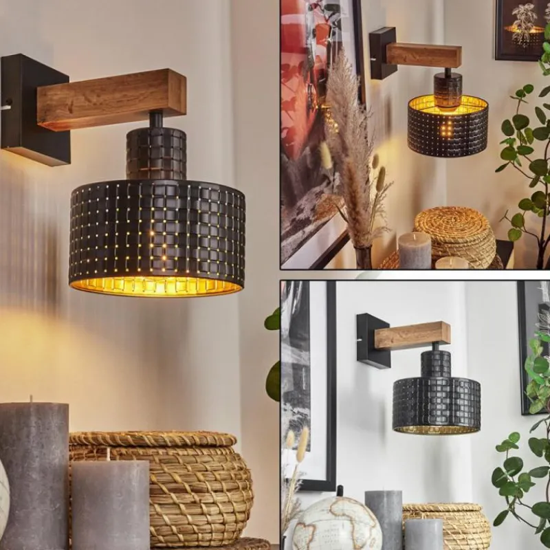 Lampes Dorées-hofstein Applique murale Chabian Brun, Couleur bois, Noir, 1 lumière