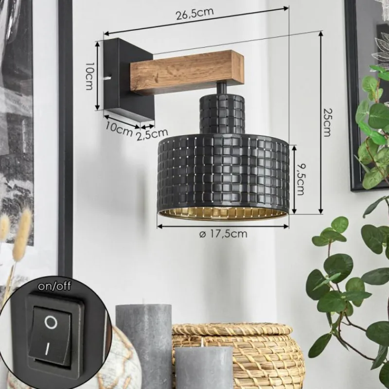 Lampes Dorées-hofstein Applique murale Chabian Brun, Couleur bois, Noir, 1 lumière