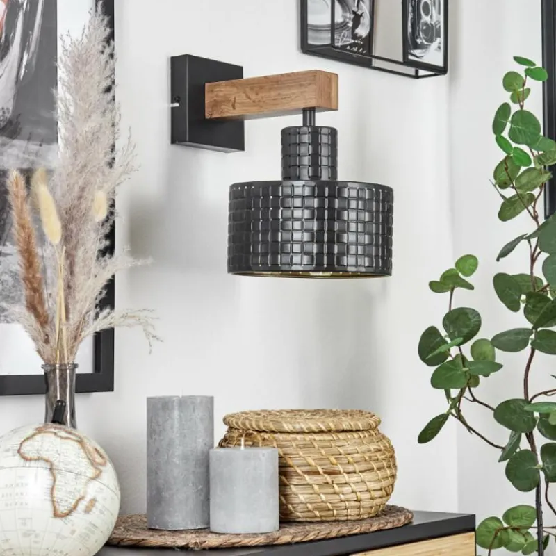 Lampes Dorées-hofstein Applique murale Chabian Brun, Couleur bois, Noir, 1 lumière