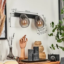 Suspension Verre Fumé-hofstein Applique murale Chaiguao Noir, 2 lumières