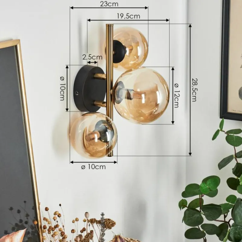 hofstein Applique murale Chehalis LED Laiton, Noir, 3 lumières