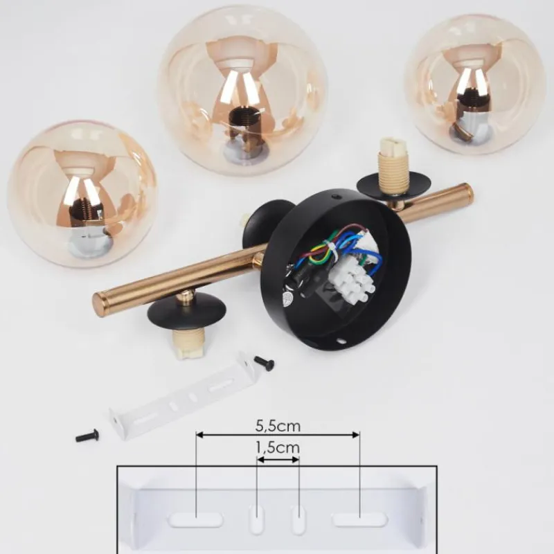 hofstein Applique murale Chehalis LED Laiton, Noir, 3 lumières