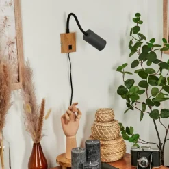 hofstein Applique murale Javel Anthracite, Couleur bois, 1 lumière