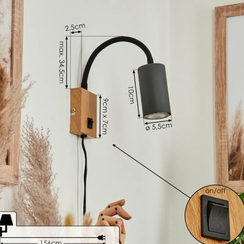 hofstein Applique murale Javel Anthracite, Couleur bois, 1 lumière