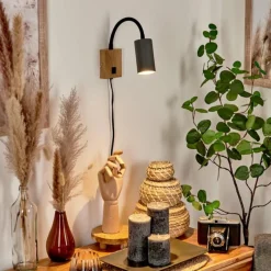 hofstein Applique murale Javel Anthracite, Couleur bois, 1 lumière