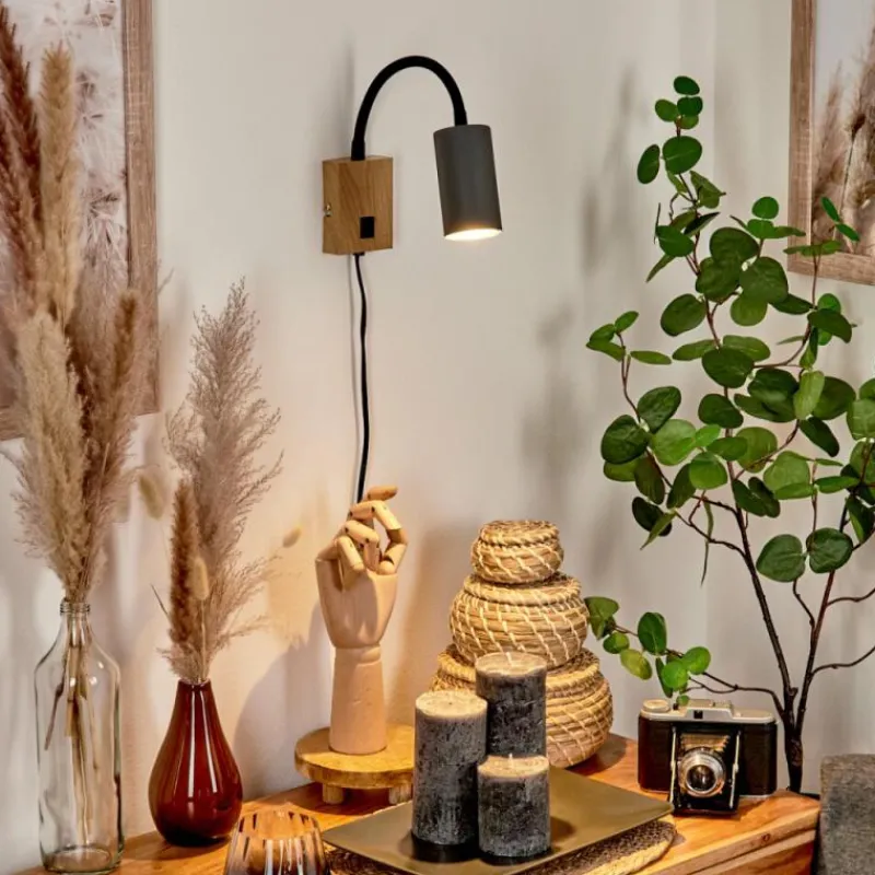 hofstein Applique murale Javel Anthracite, Couleur bois, 1 lumière