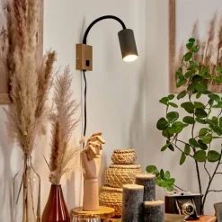 hofstein Applique murale Javel Anthracite, Couleur bois, 1 lumière