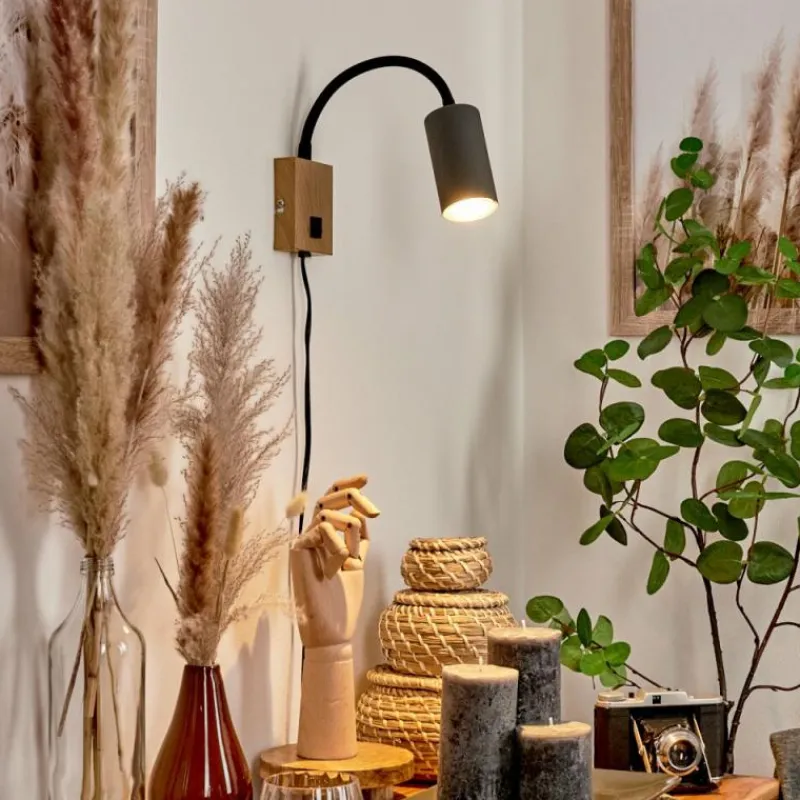 hofstein Applique murale Javel Anthracite, Couleur bois, 1 lumière