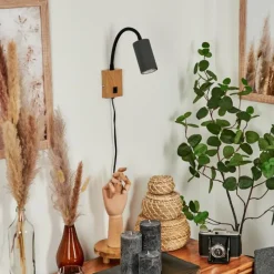 hofstein Applique murale Javel Anthracite, Couleur bois, 1 lumière