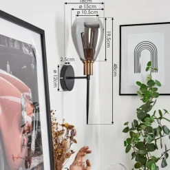 Suspension Verre Fumé-hofstein Applique murale Lincura Laiton, Noir, 1 lumière