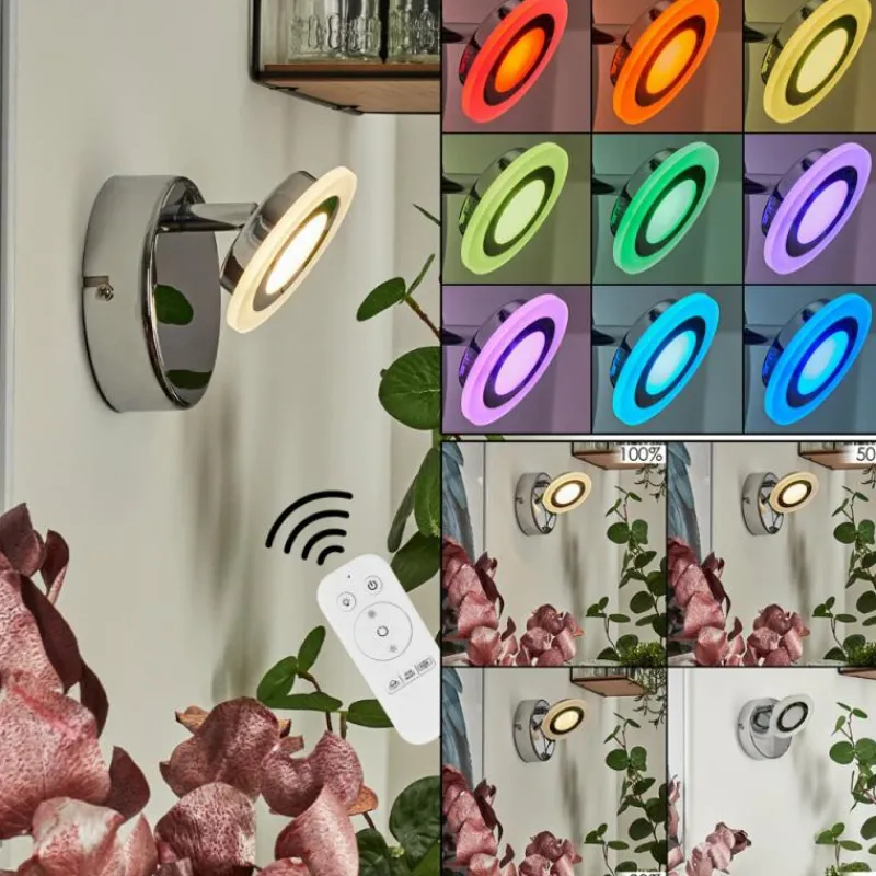 hofstein Applique murale Lucy LED Chrome, 1 lumière, Télécommandes, Changeur de couleurs