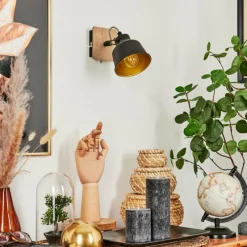 Lampes Dorées-hofstein Applique murale Safari Chrome, Bois foncé, Noir, 1 lumière