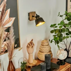 Lampes Dorées-hofstein Applique murale Safari Chrome, Bois foncé, Noir, 1 lumière